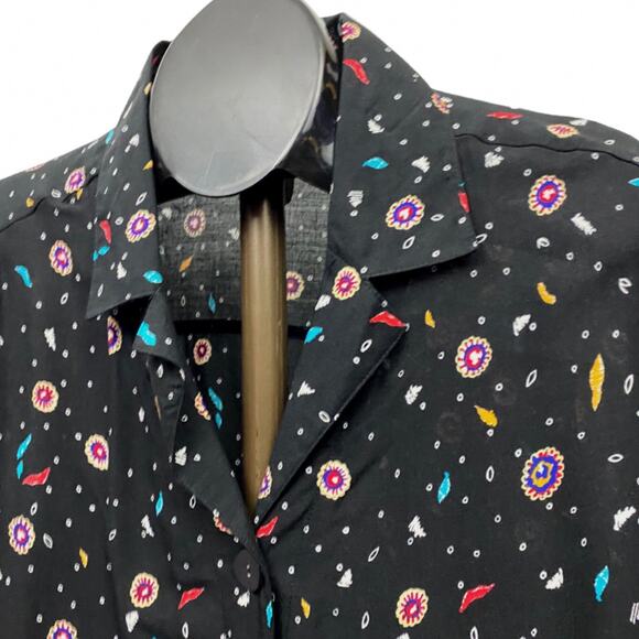 Deadstock Vintage Black Feather Abstract Print Blouse Shirt Top / Large * - Picture 2 of 4